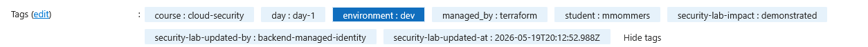 Tags on Resource Web App