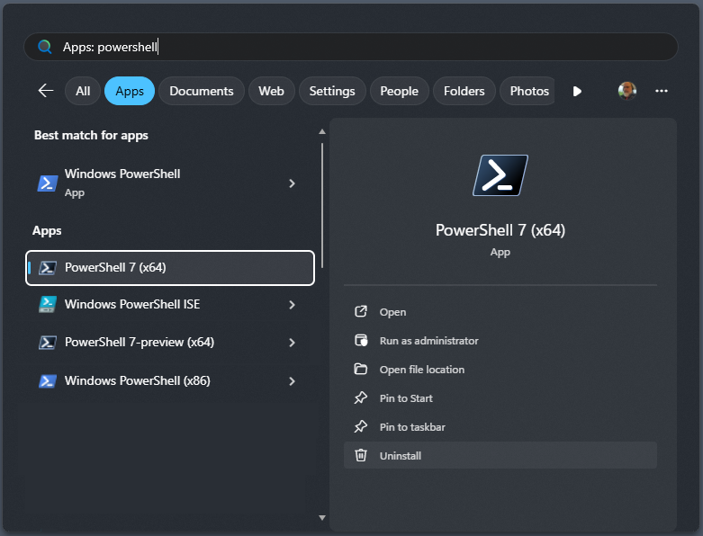 Powershell 7 as seen in start menu